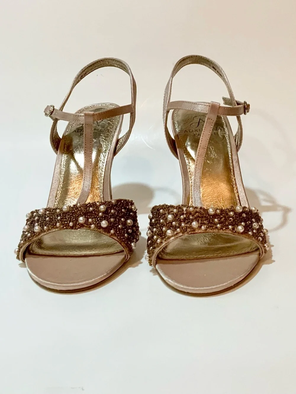 Adrianna Papell Beaded T-Strap Heels in Rose Gold - Picture 4 of 15